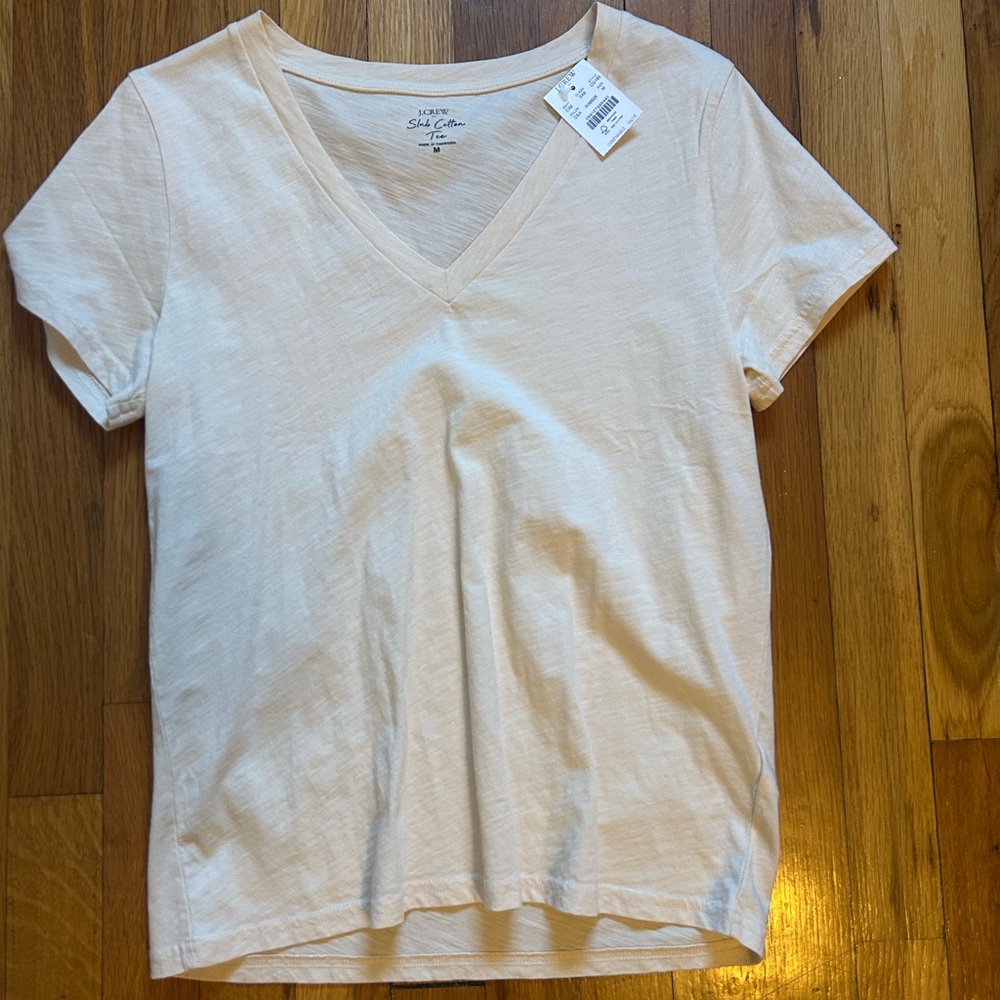 J. Crew Women's Light Cream V-Neck Tee